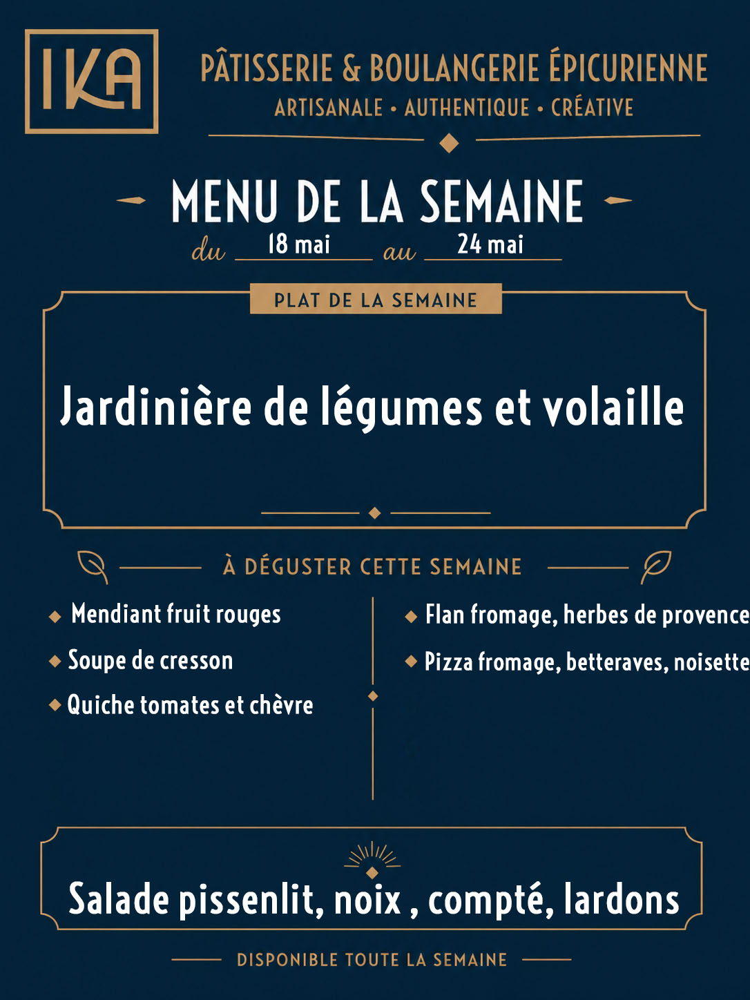 Menu traiteur de la semaine IKA